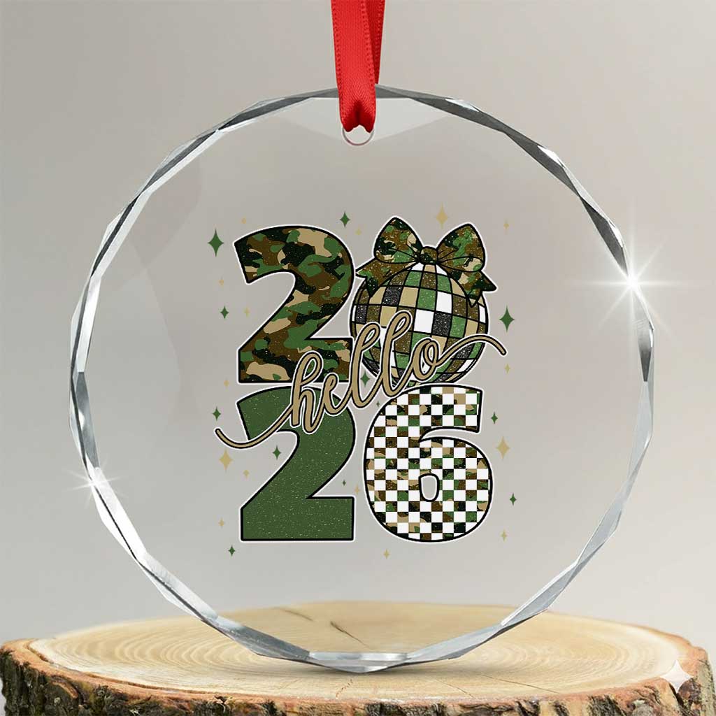 Camo Happy New Year Party 2026 Crystal Glass Ornament Camouflage Disco Ball - Wonder Print Shop