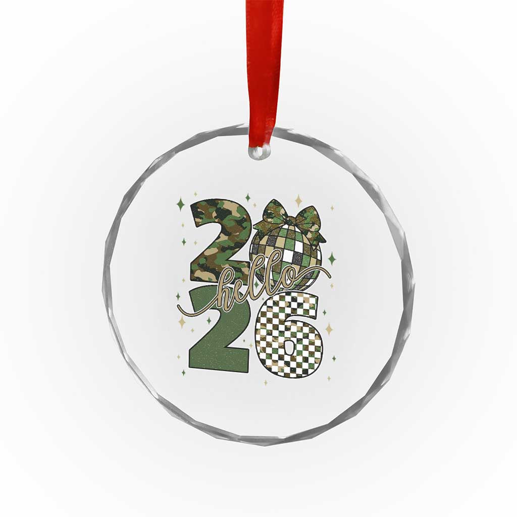 Camo Happy New Year Party 2026 Crystal Glass Ornament Camouflage Disco Ball - Wonder Print Shop