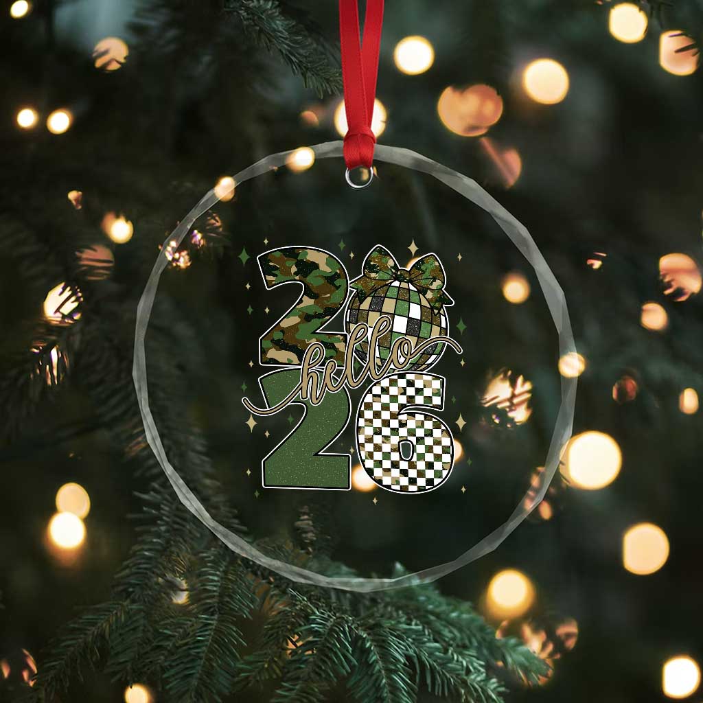 Camo Happy New Year Party 2026 Crystal Glass Ornament Camouflage Disco Ball - Wonder Print Shop