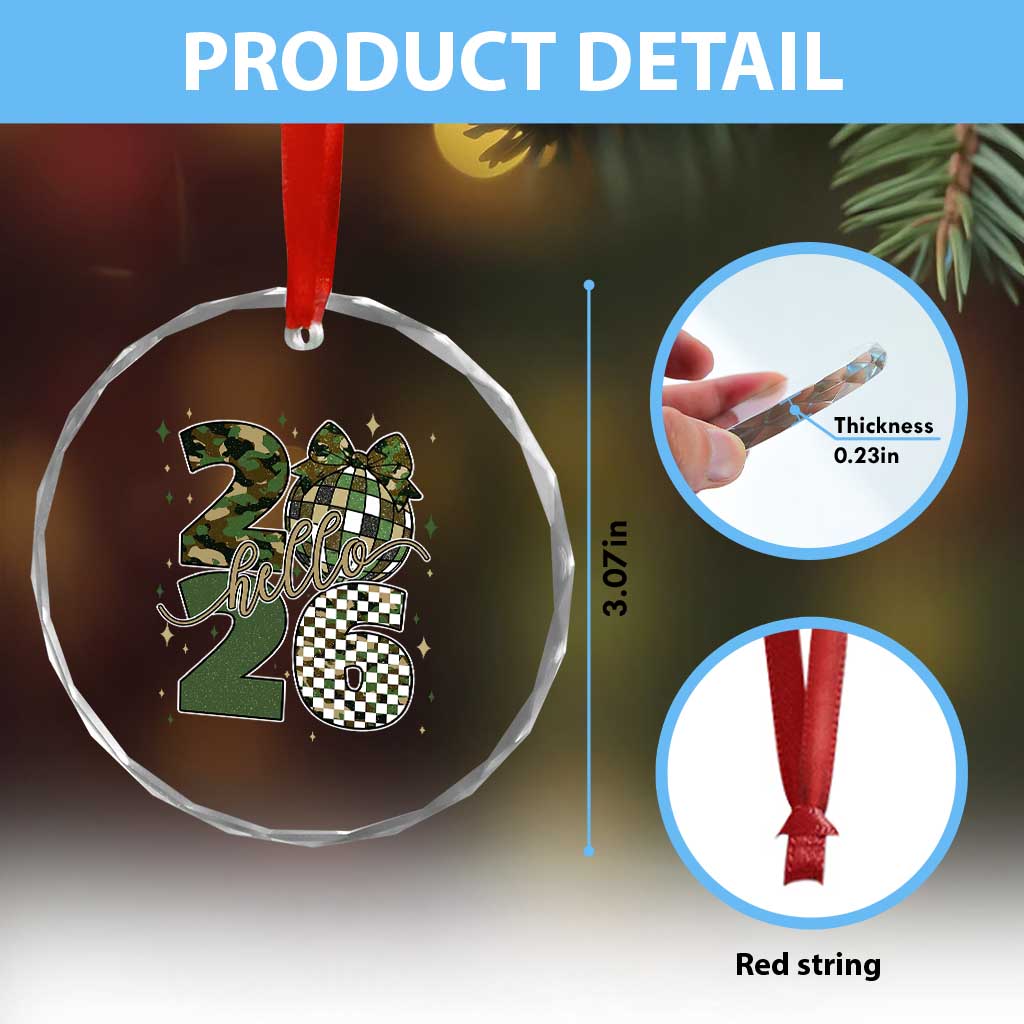 Camo Happy New Year Party 2026 Crystal Glass Ornament Camouflage Disco Ball - Wonder Print Shop