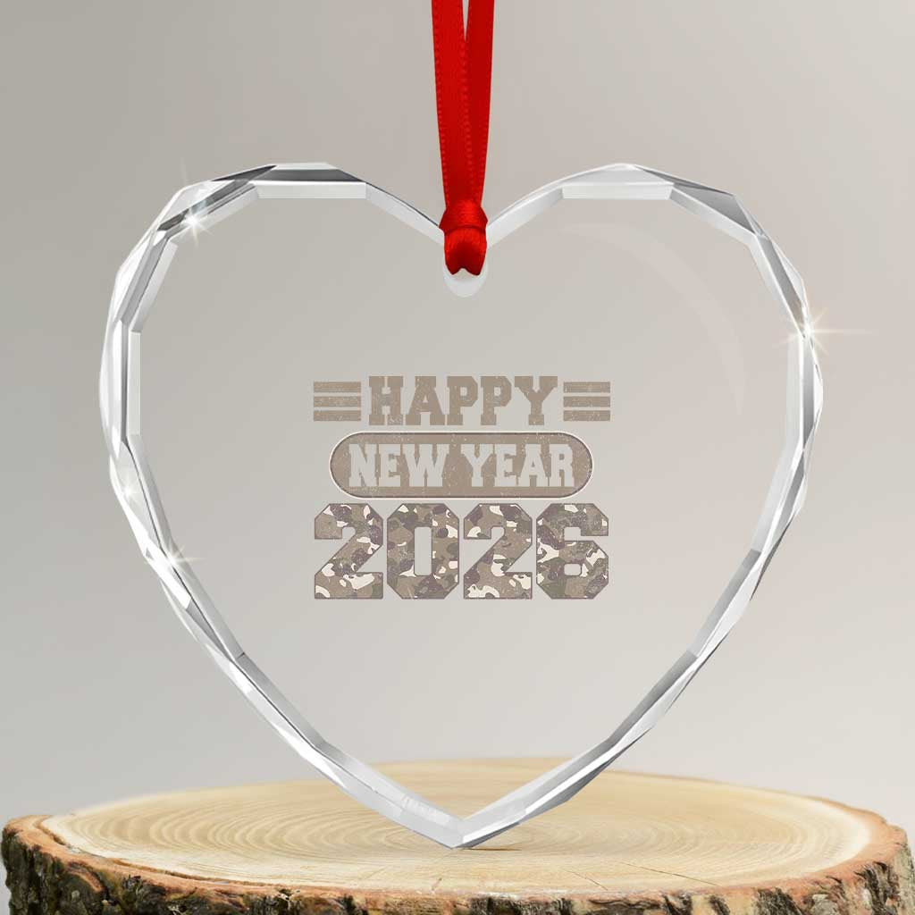Camo Happy New Year Party 2026 Heart Crystal Glass Ornament Camouflage NYE Party - Wonder Print Shop