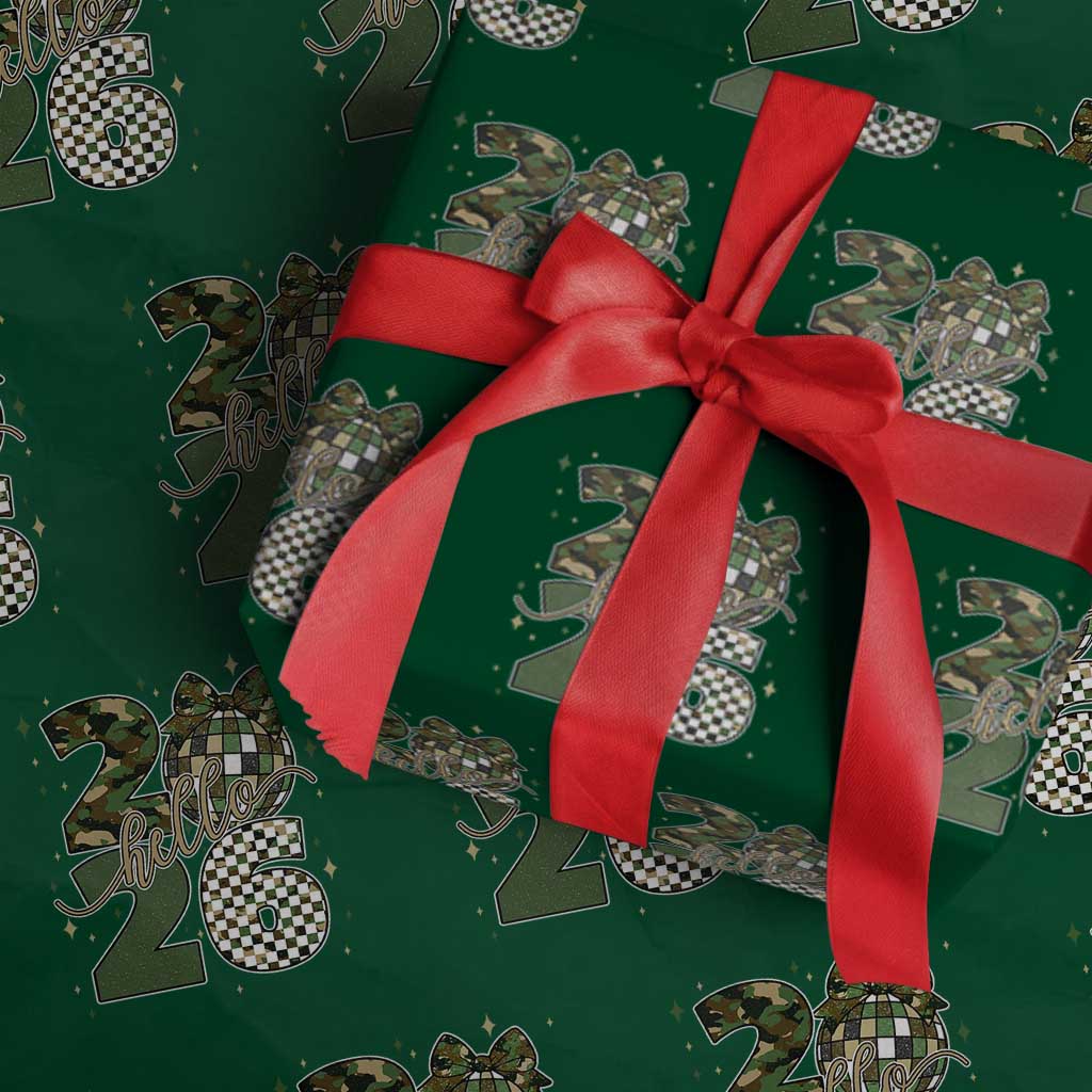 Camo Happy New Year Party 2026 Wrapping Paper Roll Camouflage Disco Ball - Wonder Print Shop