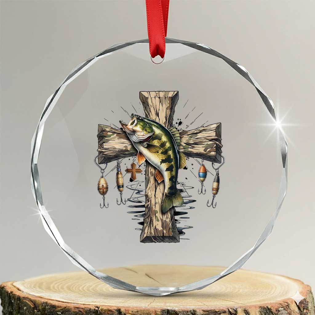 Camo Jesus Cross Fishing Crystal Glass Ornament Faith Family Fishing Fathers Day
