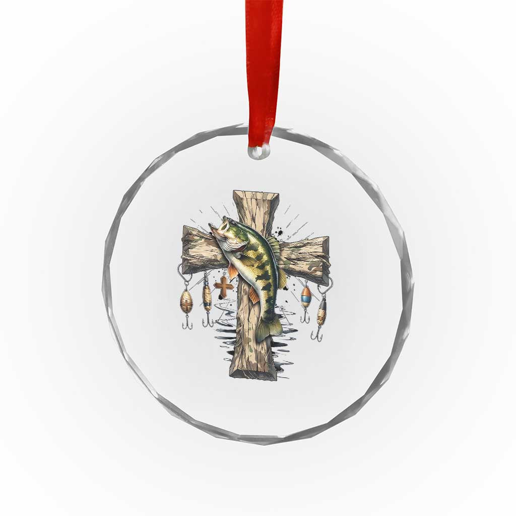 Camo Jesus Cross Fishing Crystal Glass Ornament Faith Family Fishing Fathers Day