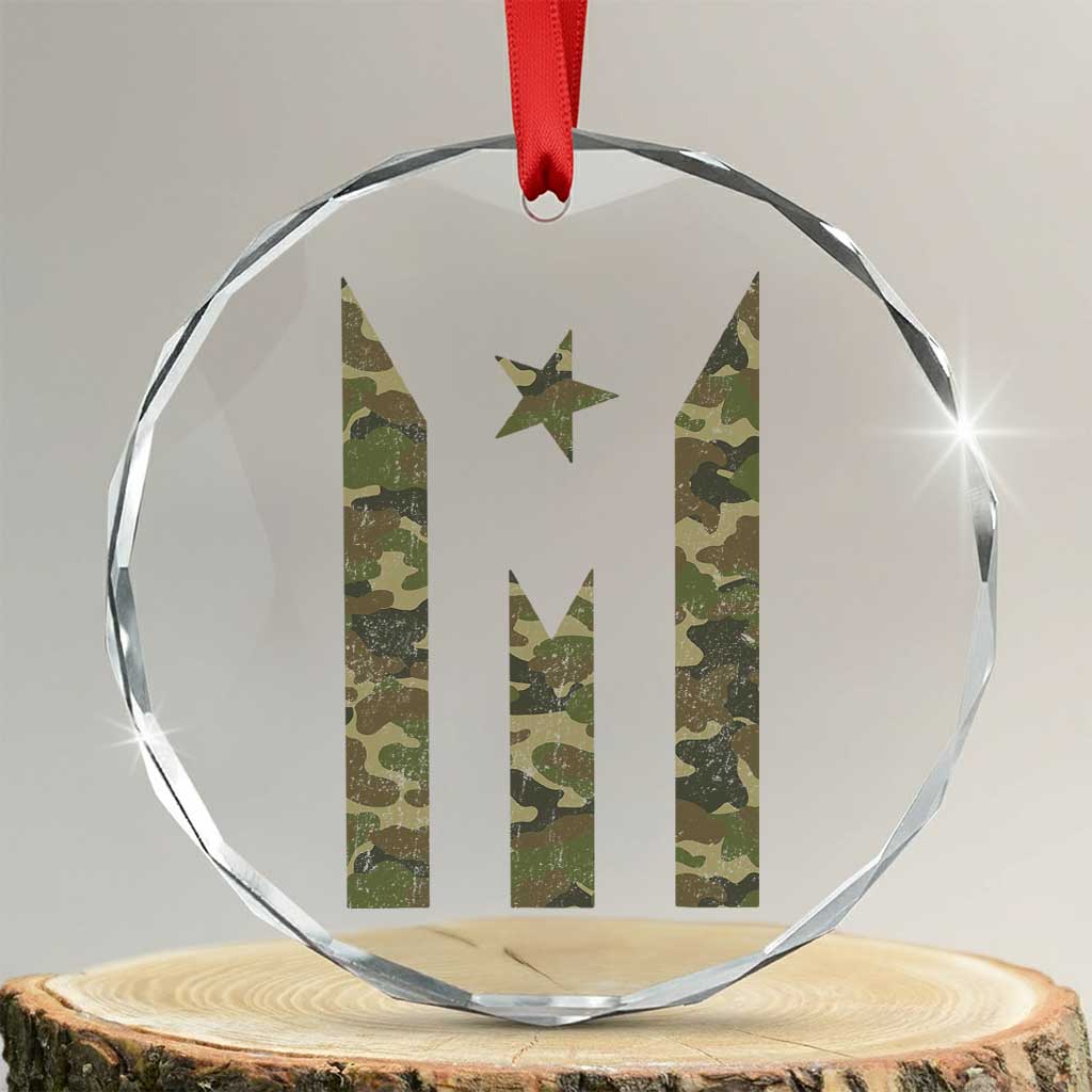 Camo Puerto Rico Flag Crystal Glass Ornament Hispanic Heritage Month Boricua Rican - Wonder Print Shop