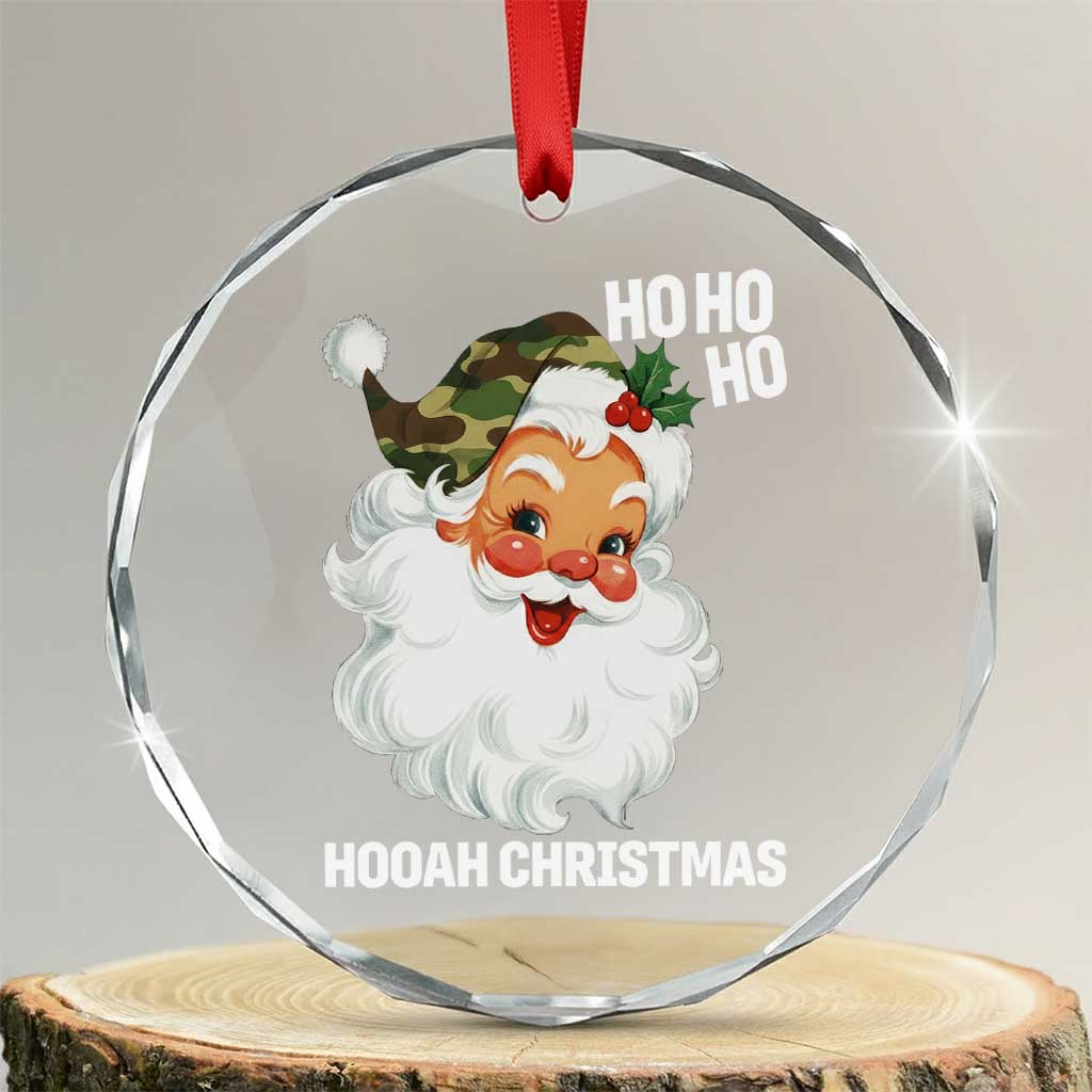 Camo Santa Christmas Crystal Glass Ornament Ho Ho Ho Hooah Christmas - Wonder Print Shop