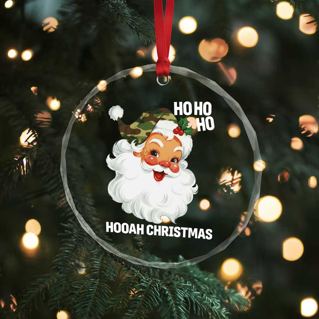 Camo Santa Christmas Crystal Glass Ornament Ho Ho Ho Hooah Christmas - Wonder Print Shop