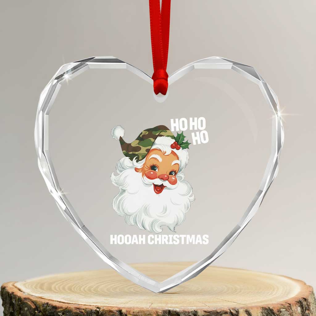 Camo Santa Christmas Heart Crystal Glass Ornament Ho Ho Ho Hooah Christmas - Wonder Print Shop