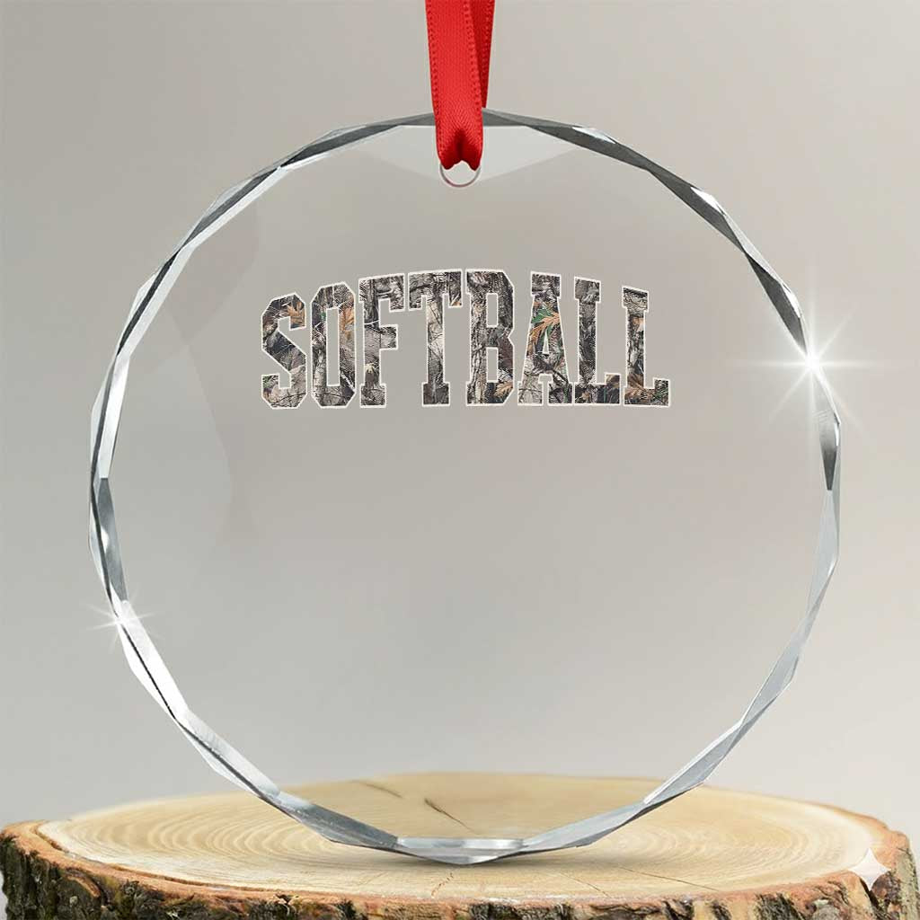 Camo Softball Crystal Glass Ornament Vintage Camouflage Softball Varsity Game Day