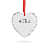 Camo Softball Heart Crystal Glass Ornament Vintage Camouflage Softball Varsity Game Day