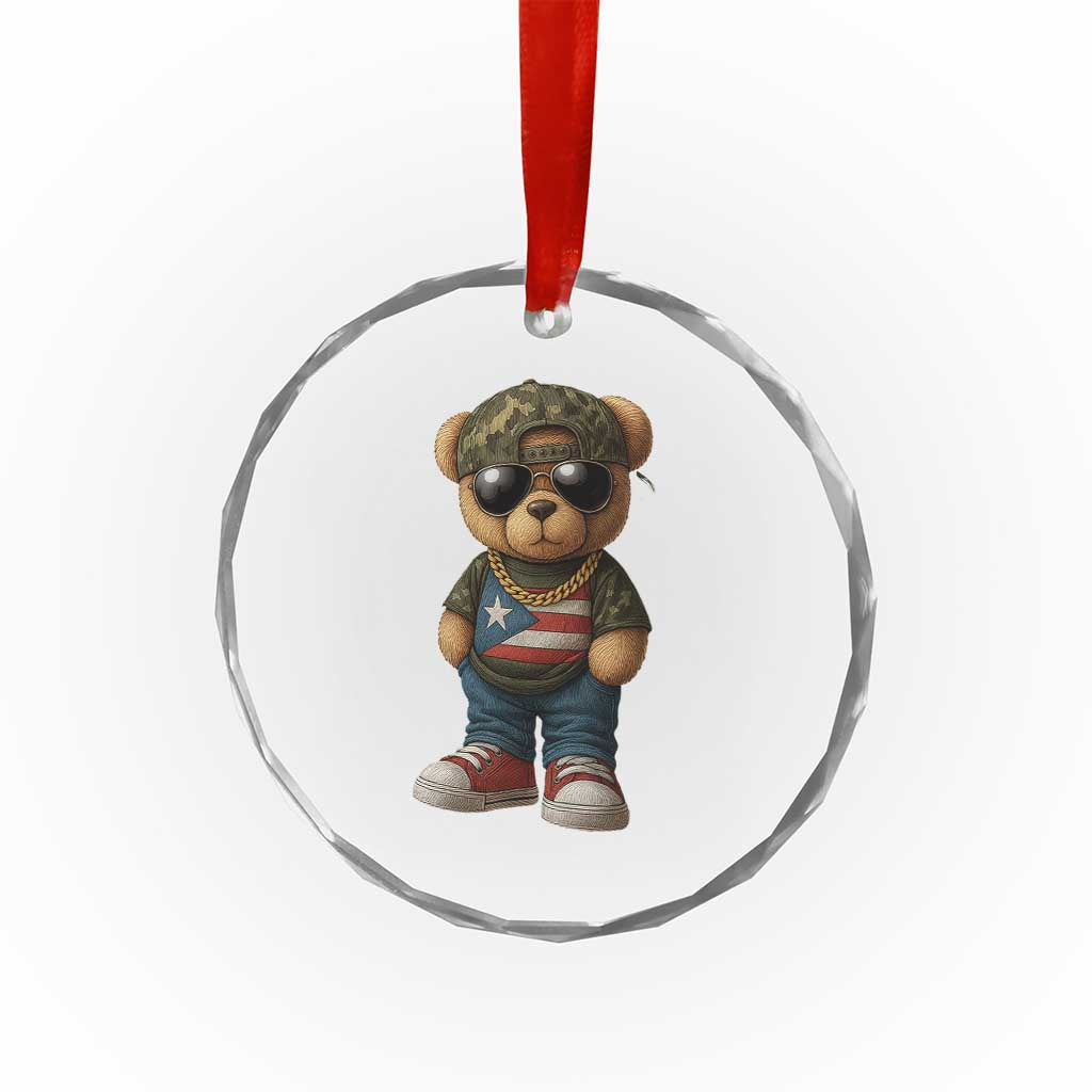 Camo Teddy Bear Puerto Rico Flag Crystal Glass Ornament Camouflage Rican Boricua - Wonder Print Shop
