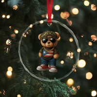 Camo Teddy Bear Puerto Rico Flag Crystal Glass Ornament Camouflage Rican Boricua - Wonder Print Shop