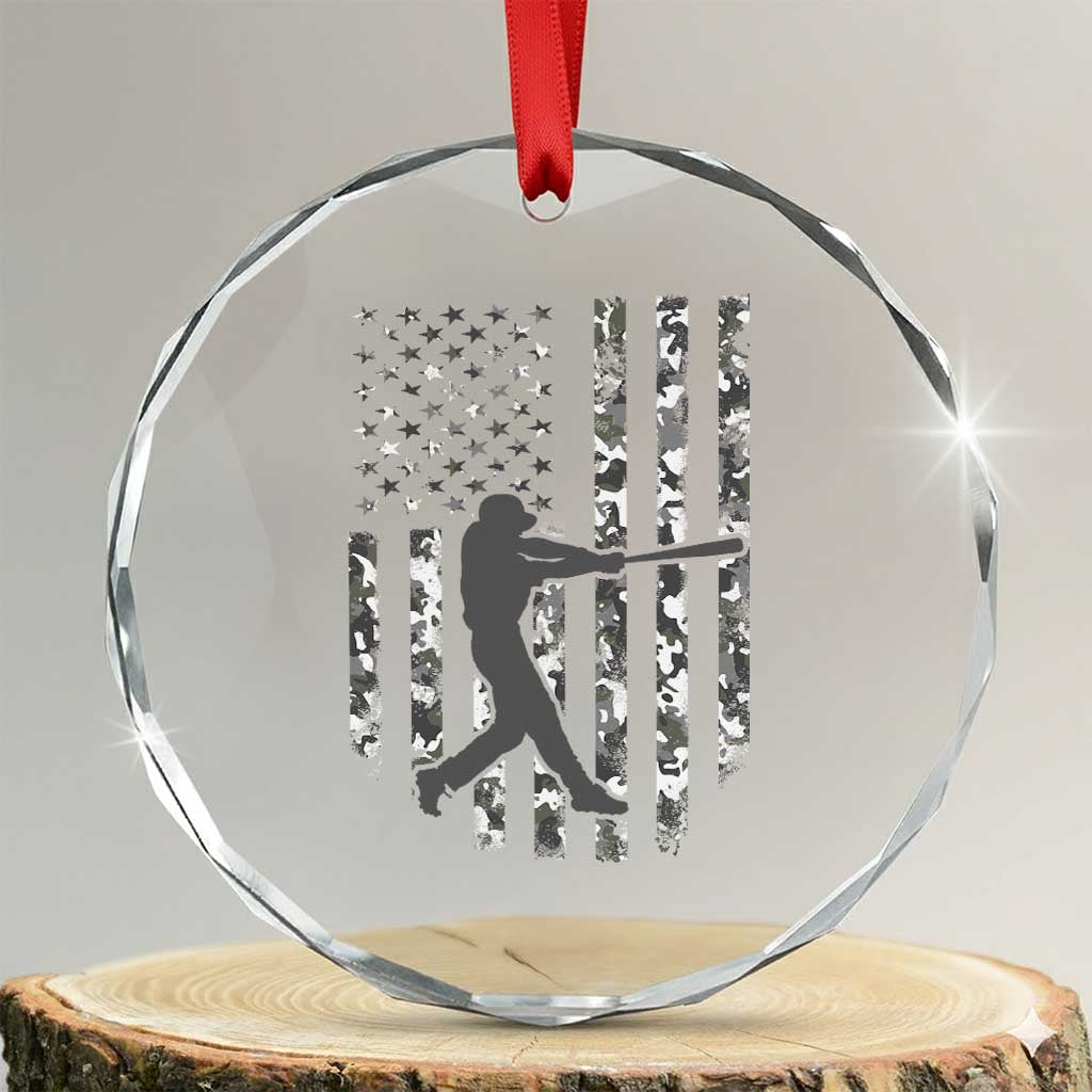 Camo US Flag Baseball Player Crystal Glass Ornament Retro Camouflage American Flag Patriotic TS10