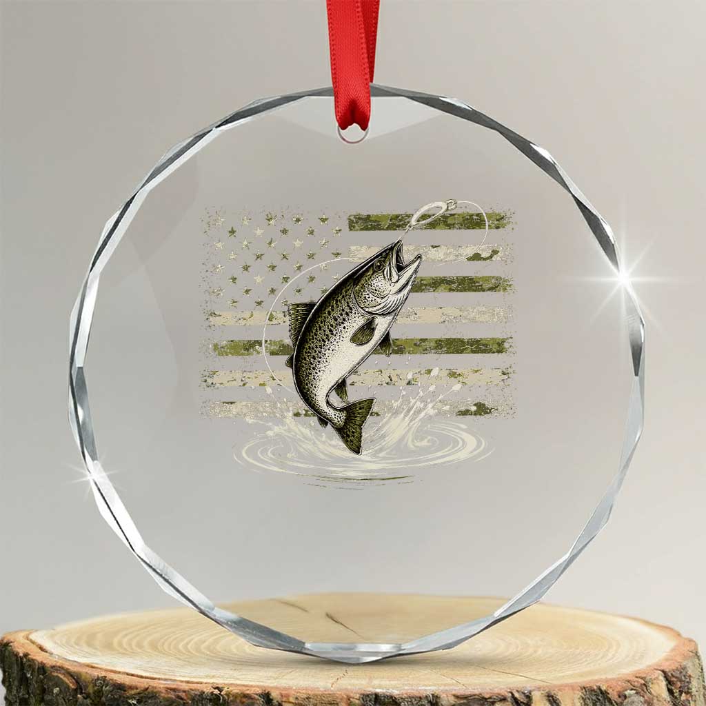 Camouflage American Flag Trout Fishing Crystal Glass Ornament Patriotic Saltwater Angler Gift Sea Fishing Lovers