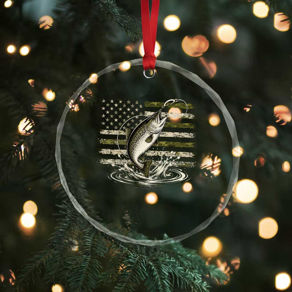 Camouflage American Flag Trout Fishing Crystal Glass Ornament Patriotic Saltwater Angler Gift Sea Fishing Lovers