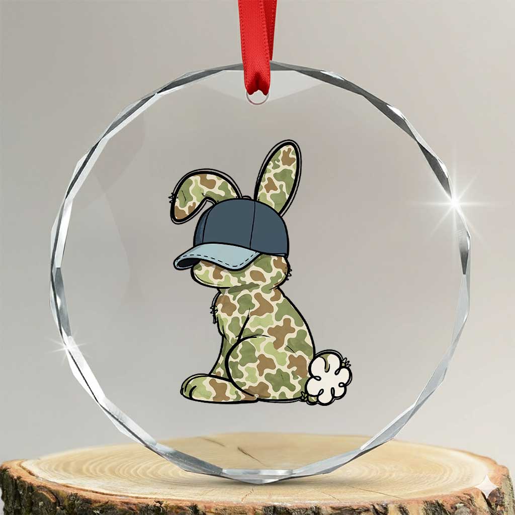 Camouflage Bunny Crystal Glass Ornament Funny Hunter Easter Gift