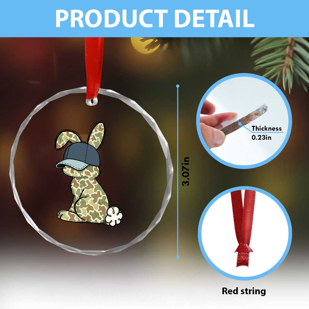 Camouflage Bunny Crystal Glass Ornament Funny Hunter Easter Gift
