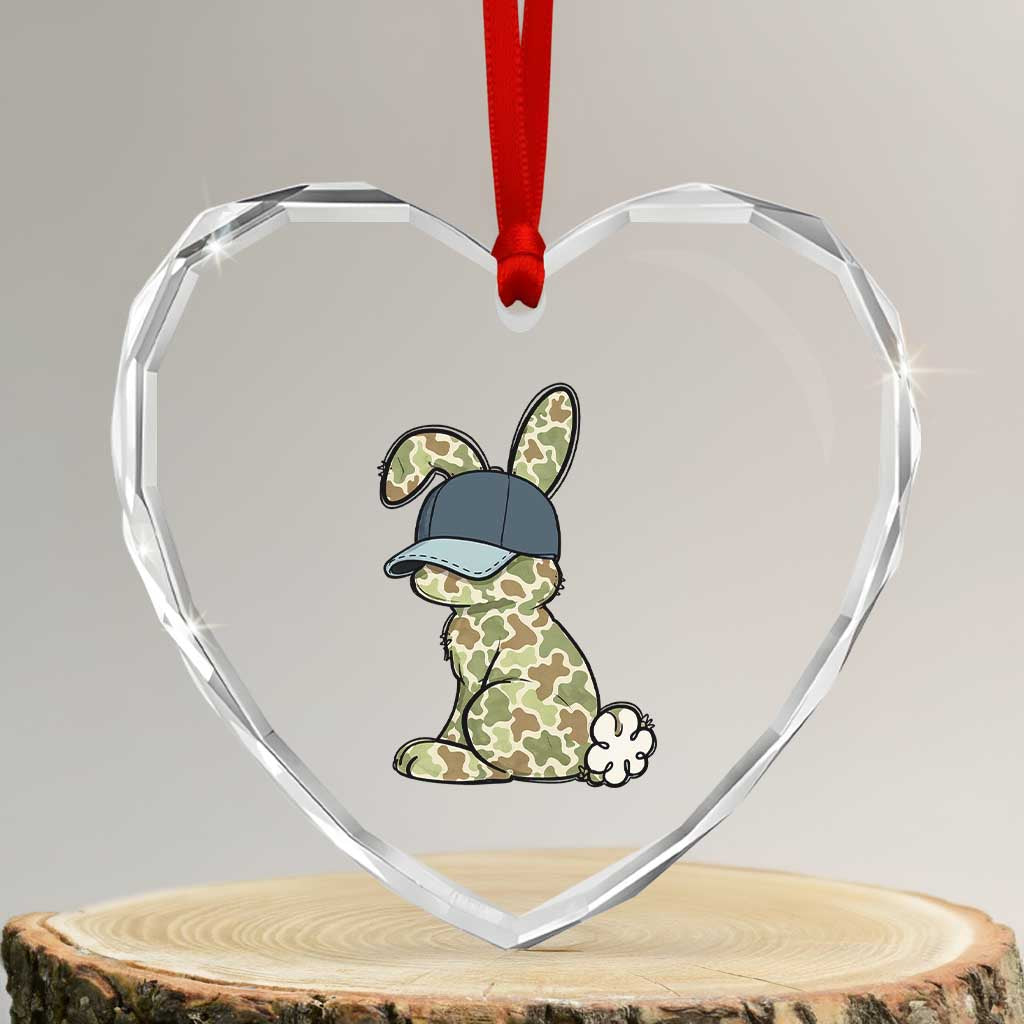 Camouflage Bunny Heart Crystal Glass Ornament Funny Hunter Easter Gift