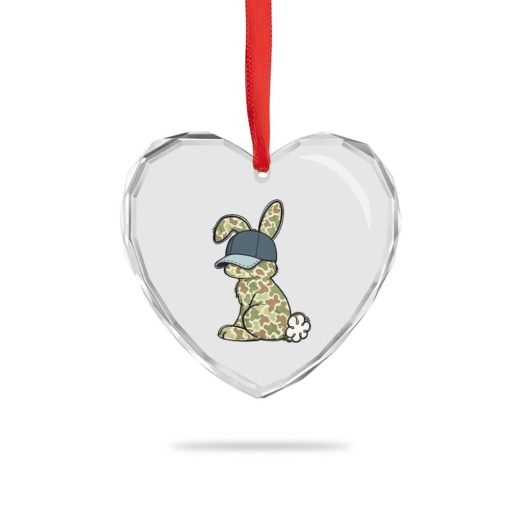 Camouflage Bunny Heart Crystal Glass Ornament Funny Hunter Easter Gift