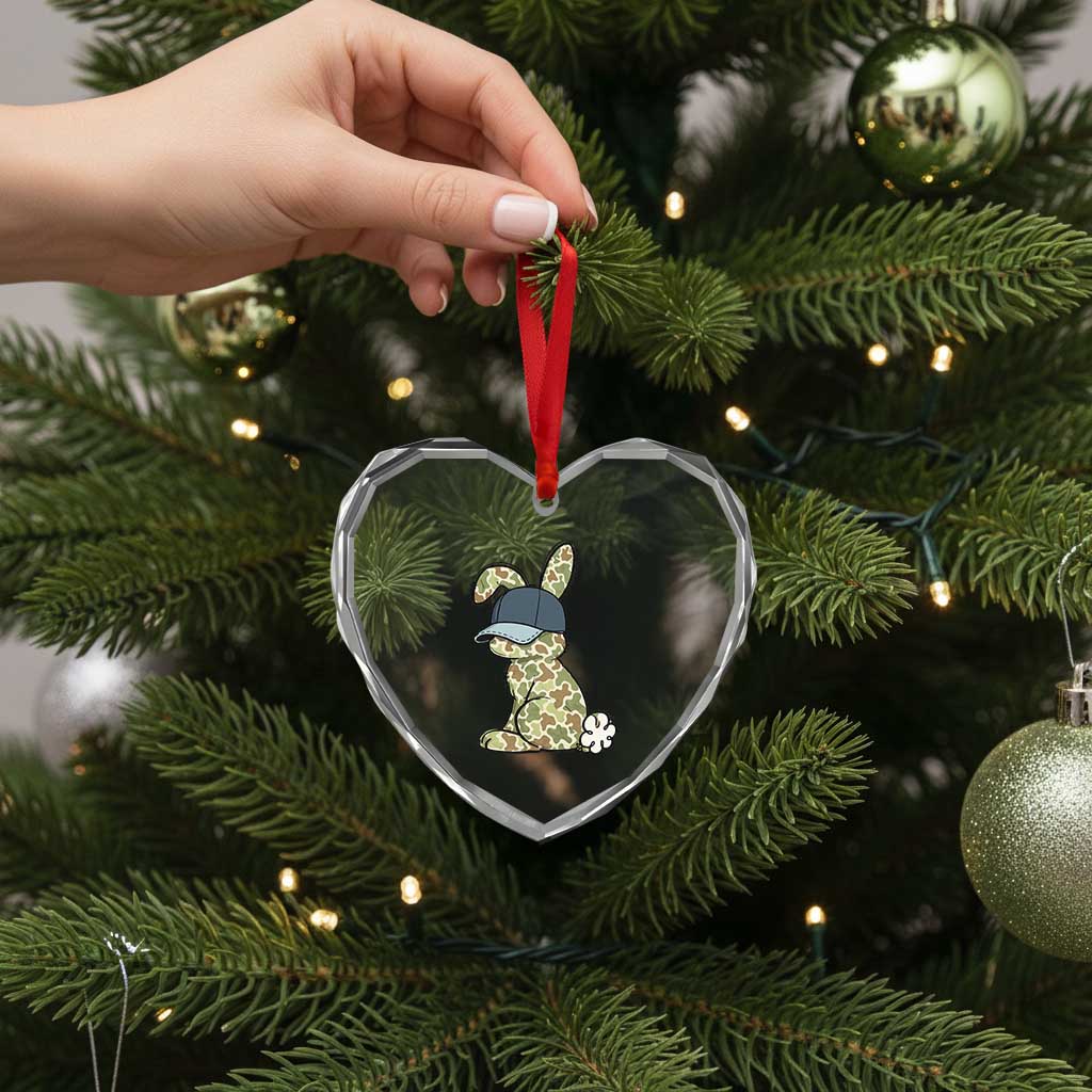 Camouflage Bunny Heart Crystal Glass Ornament Funny Hunter Easter Gift