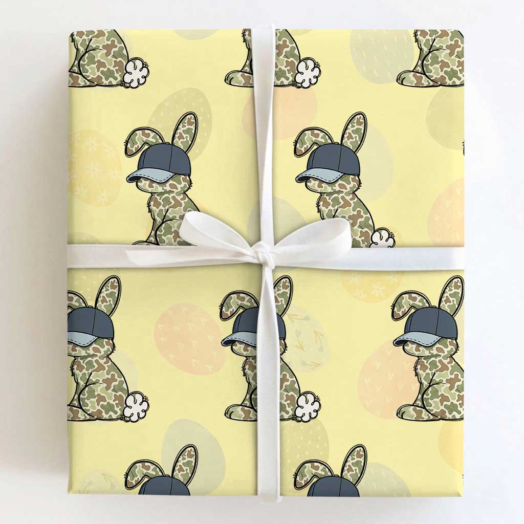 Camouflage Bunny Wrapping Paper Roll Funny Hunter Easter Gift