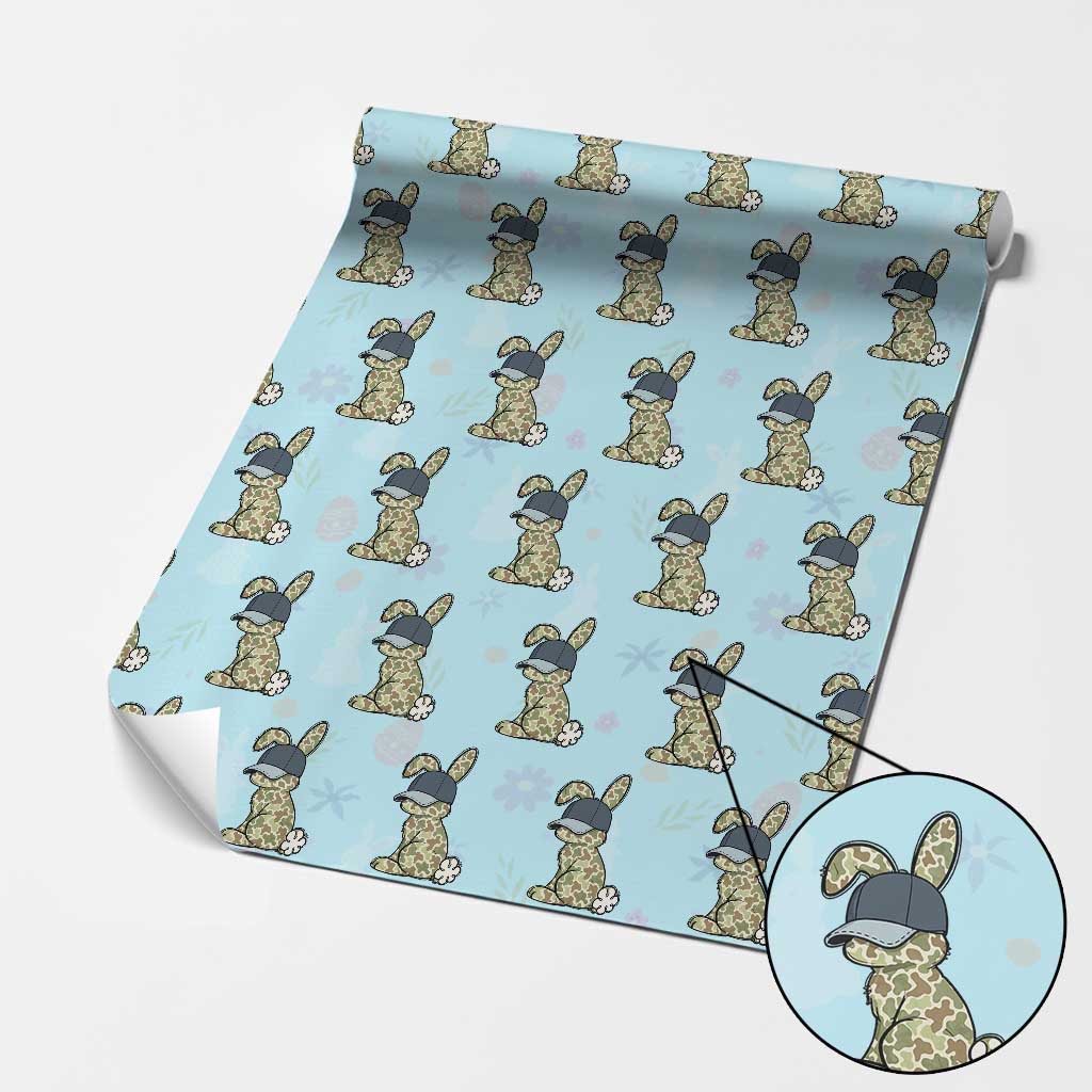 Camouflage Bunny Wrapping Paper Roll Funny Hunter Easter Gift