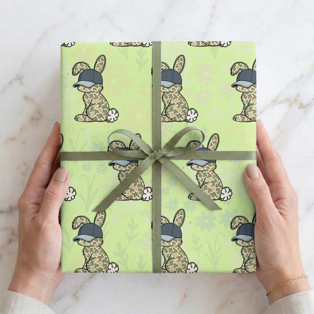 Camouflage Bunny Wrapping Paper Roll Funny Hunter Easter Gift