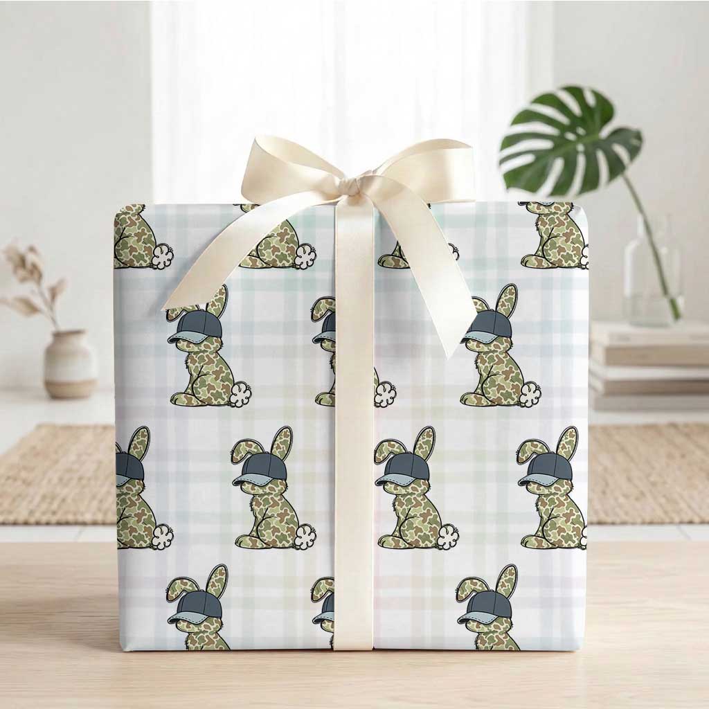 Camouflage Bunny Wrapping Paper Roll Funny Hunter Easter Gift