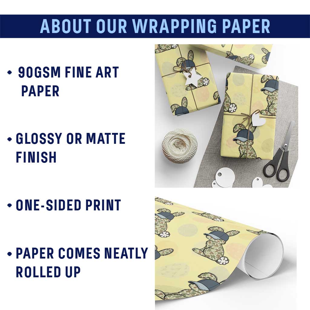 Camouflage Bunny Wrapping Paper Roll Funny Hunter Easter Gift