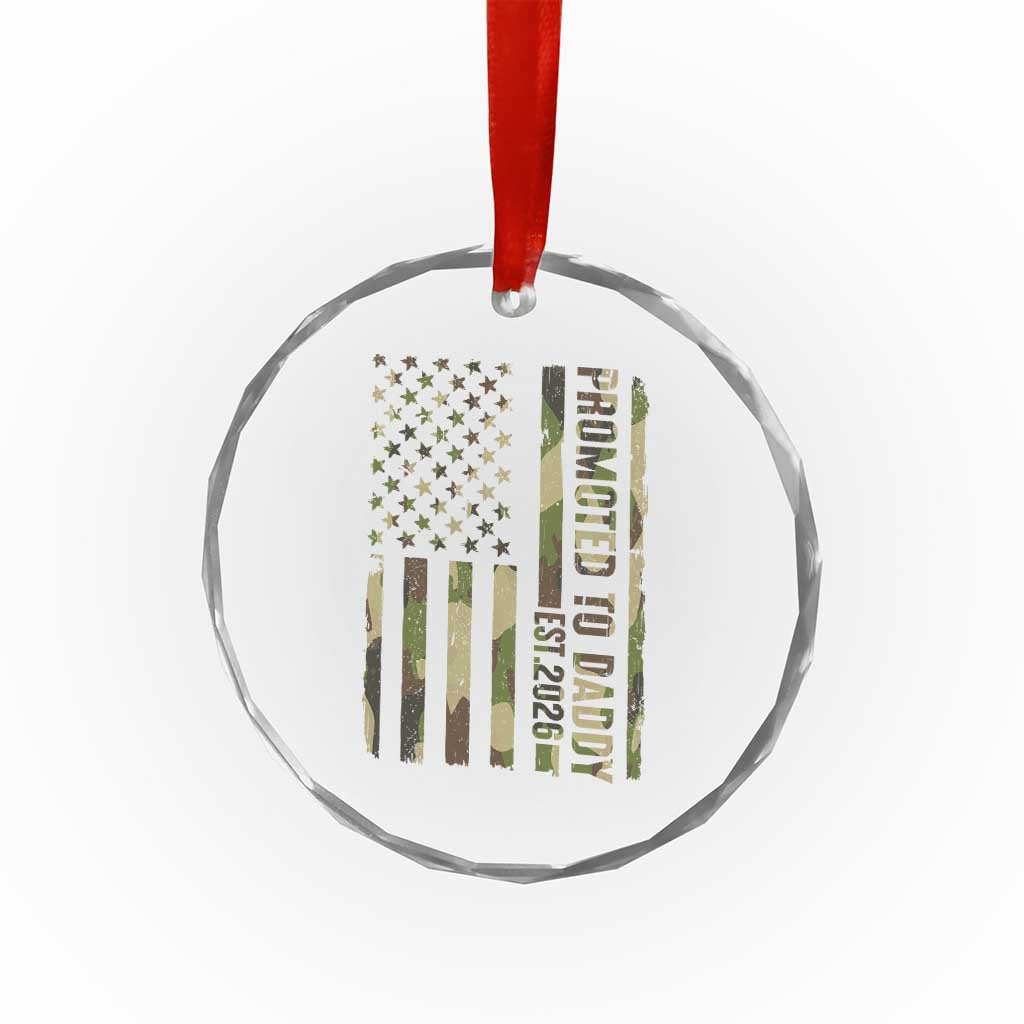 Camouflage Patriotic Dad 2026 Crystal Glass Ornament USA Flag New Father Announcement