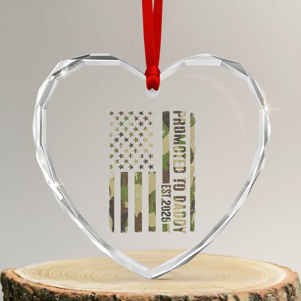 Camouflage Patriotic Dad 2026 Heart Crystal Glass Ornament USA Flag New Father Announcement