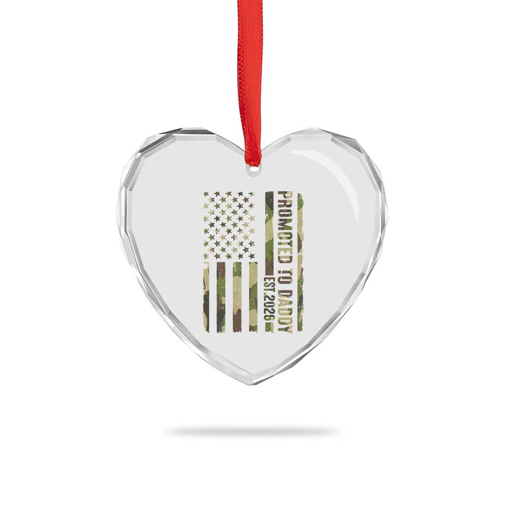Camouflage Patriotic Dad 2026 Heart Crystal Glass Ornament USA Flag New Father Announcement