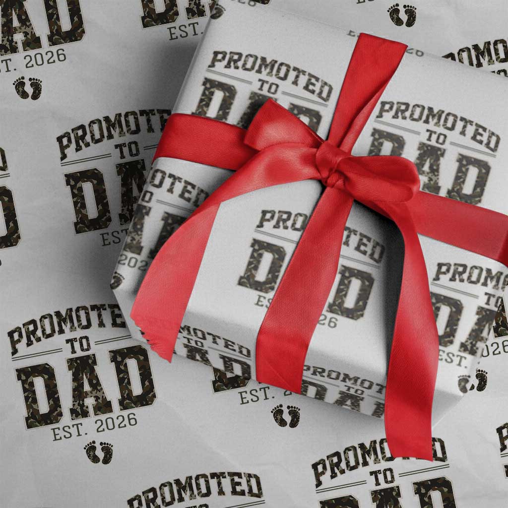 Camouflage Promoted To Dad Est 2026 Wrapping Paper Roll Camo Pregnancy Announcement Graphic