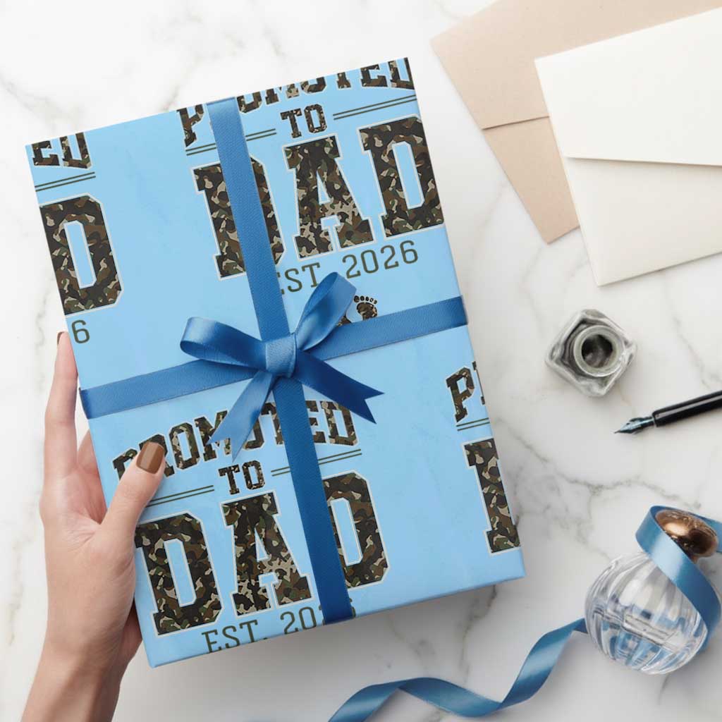 Camouflage Promoted To Dad Est 2026 Wrapping Paper Roll Camo Pregnancy Announcement Graphic
