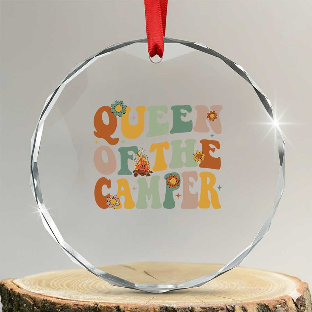 Camper Queen Crystal Glass Ornament Retro Groovy Funny Women Girls RV Camping Lovers - Wonder Print Shop