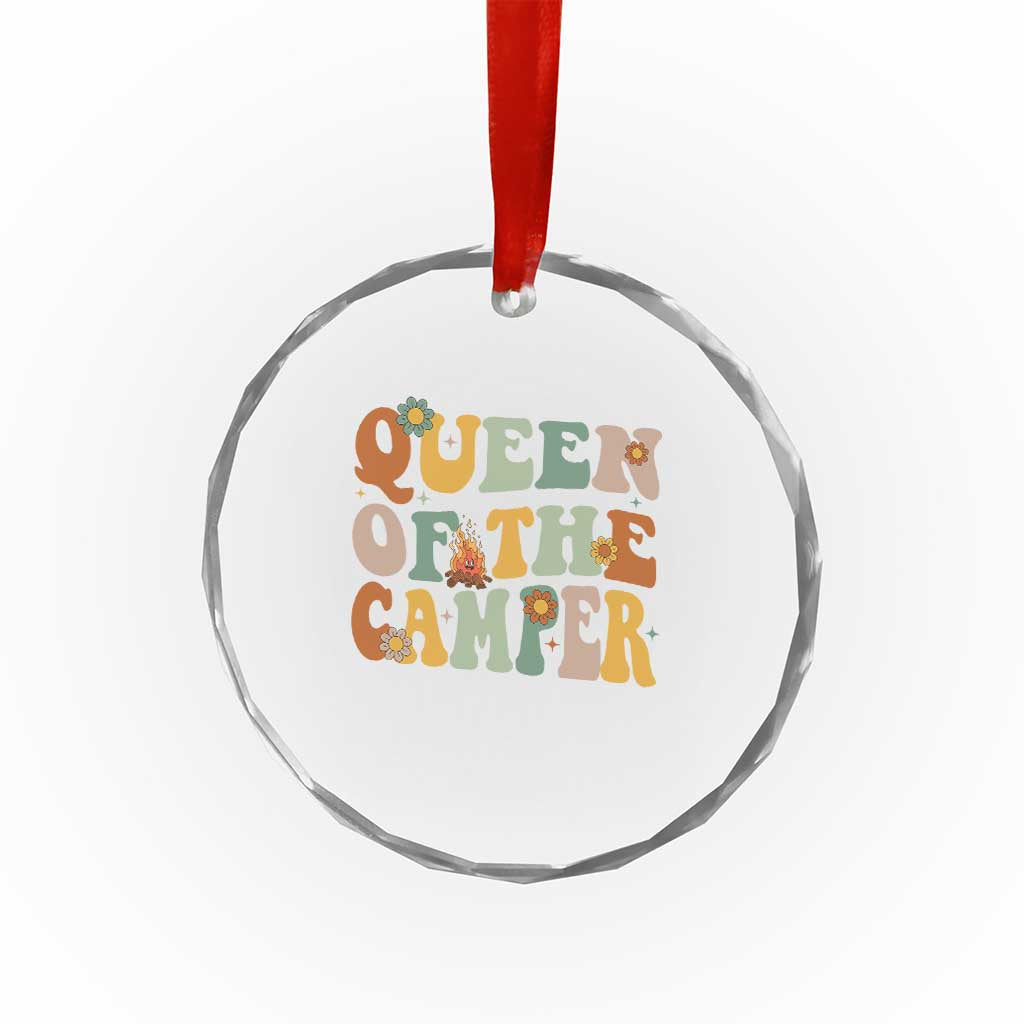 Camper Queen Crystal Glass Ornament Retro Groovy Funny Women Girls RV Camping Lovers - Wonder Print Shop