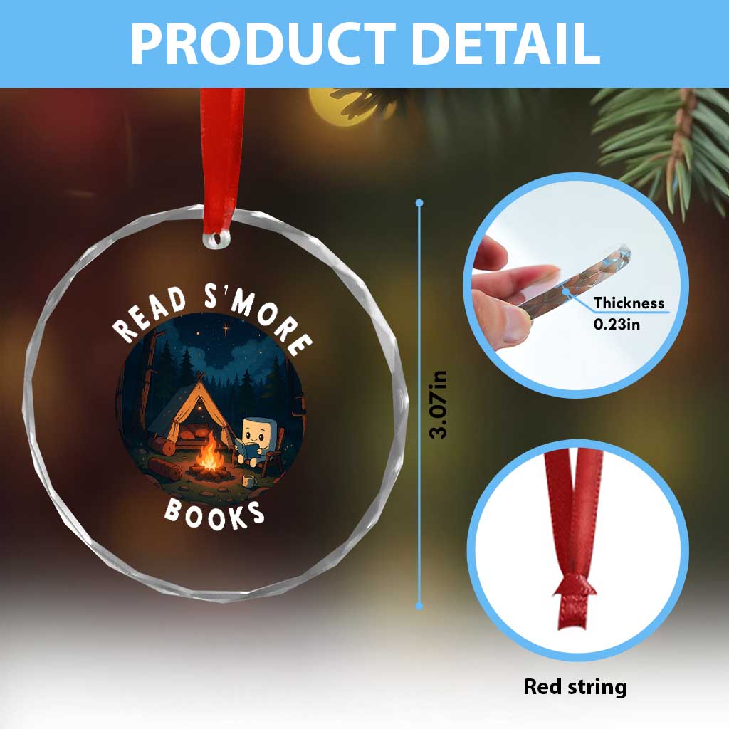 Camping Lover Crystal Glass Ornament Read Smore Books Funny Smores TS12