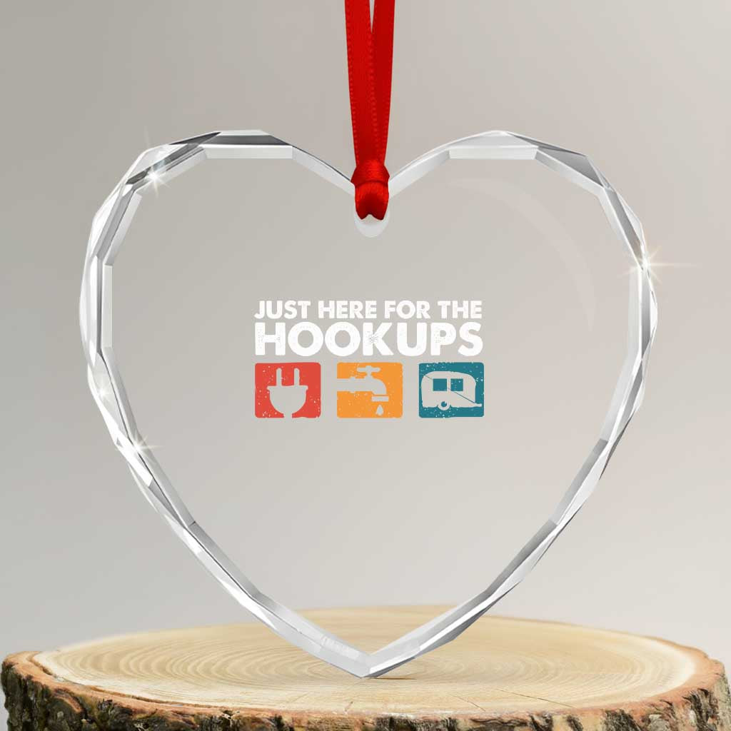 Camping RV Heart Crystal Glass Ornament Funny Just Here for The Hookups Caravan Motorhome - Wonder Print Shop