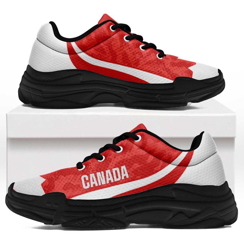 Canada 2026 Football Chunky Sneakers Maple Leaf Grunge Curve Stylized - Wonder Print Shop