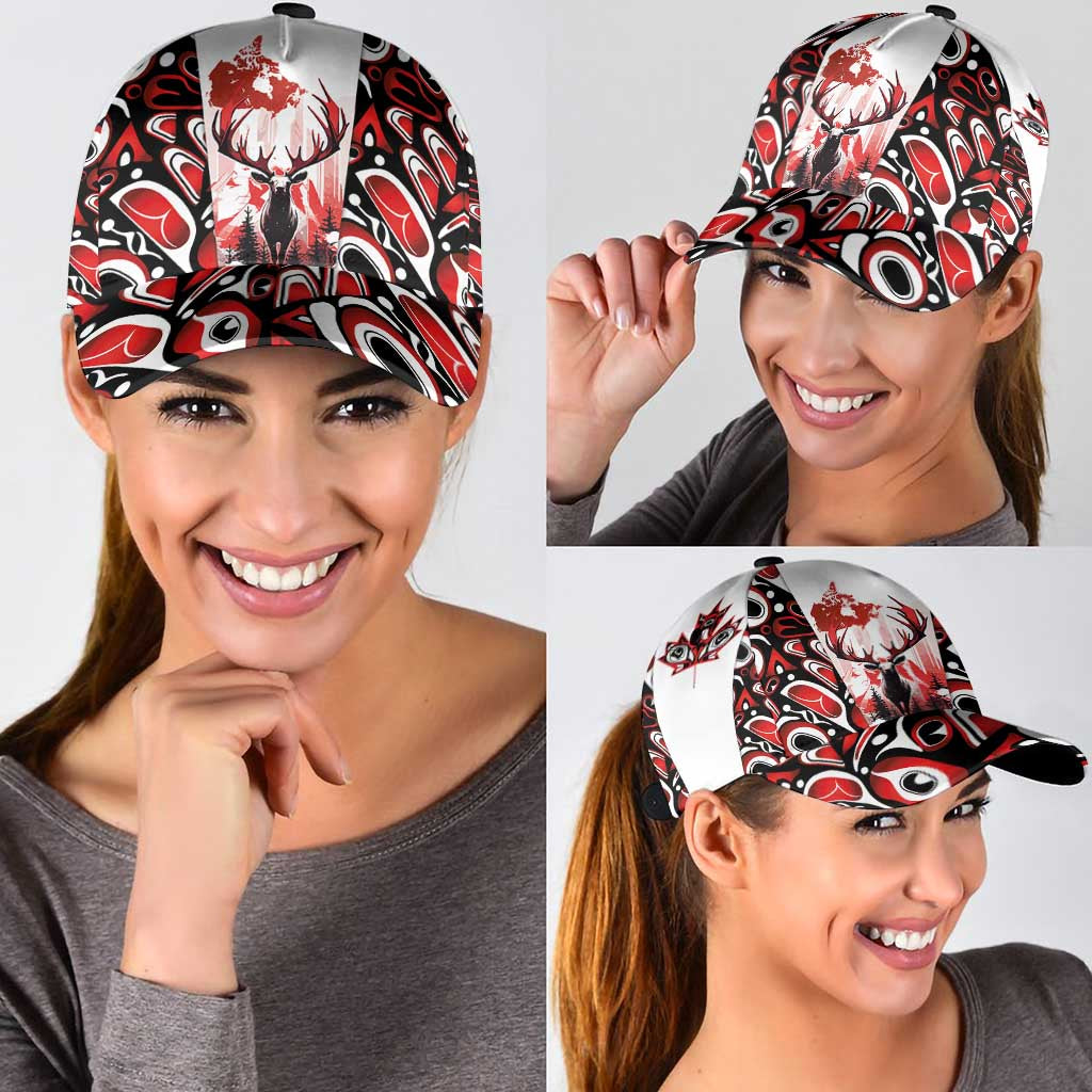 Canada Day Classic Cap Forest Moose Maple Leaves Haida Pattern LT03
