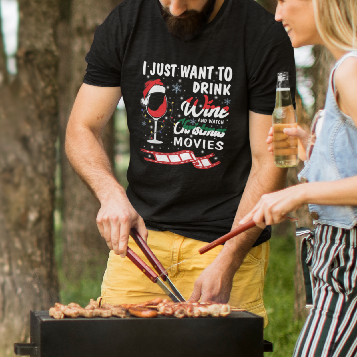 I Just Want to Drink Wine and Watch Christmas Movies T Shirt - Wonder Print Shop