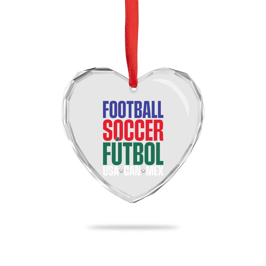 Canada Mexico USA Heart Crystal Glass Ornament Football Fan Gift