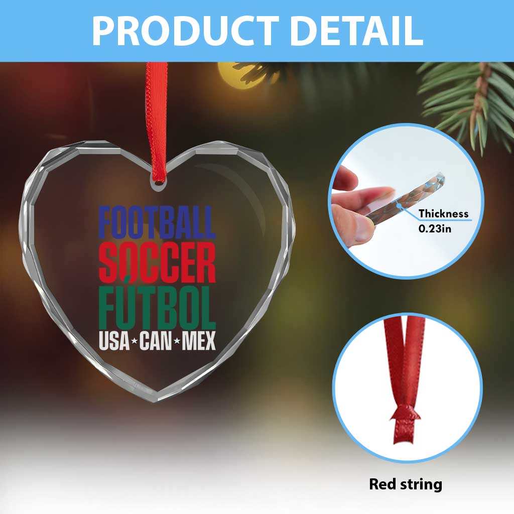 Canada Mexico USA Heart Crystal Glass Ornament Football Fan Gift