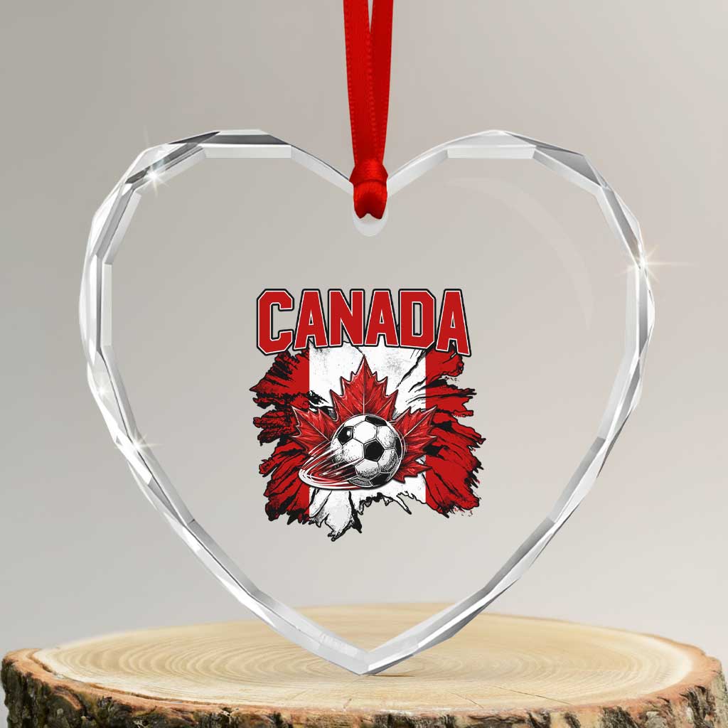 Canada Soccer Fan Heart Crystal Glass Ornament Canadian Football Game Day Suppoter