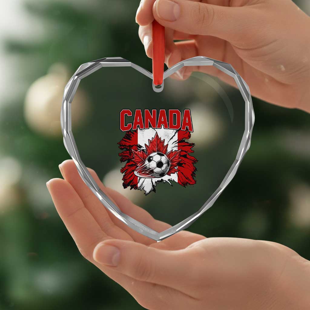 Canada Soccer Fan Heart Crystal Glass Ornament Canadian Football Game Day Suppoter