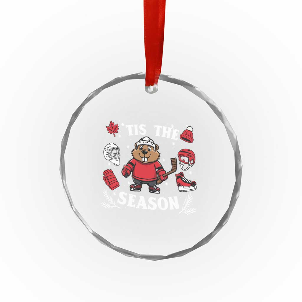 Canadian Ice Hockey Beaver Crystal Glass Ornament Tis The Season Holiday Gift - Wonder Print Shop