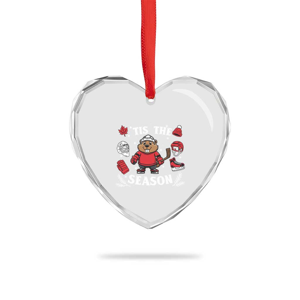 Canadian Ice Hockey Beaver Heart Crystal Glass Ornament Tis The Season Holiday Gift - Wonder Print Shop