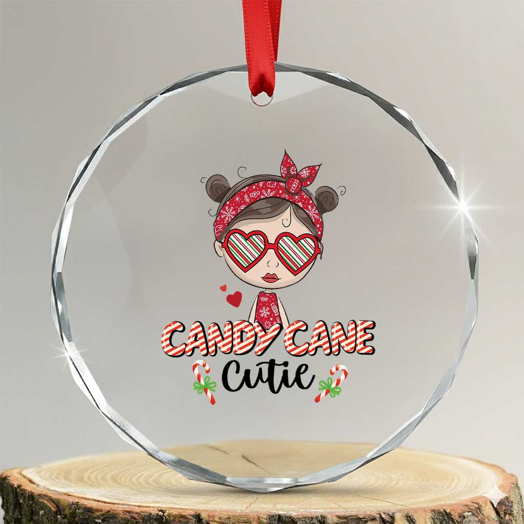 Candy Cane Cutie Xmas Cute Girl Kid Messy Bun Crystal Glass Ornament TS09