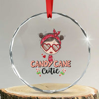 Candy Cane Cutie Xmas Cute Girl Kid Messy Bun Crystal Glass Ornament TS09