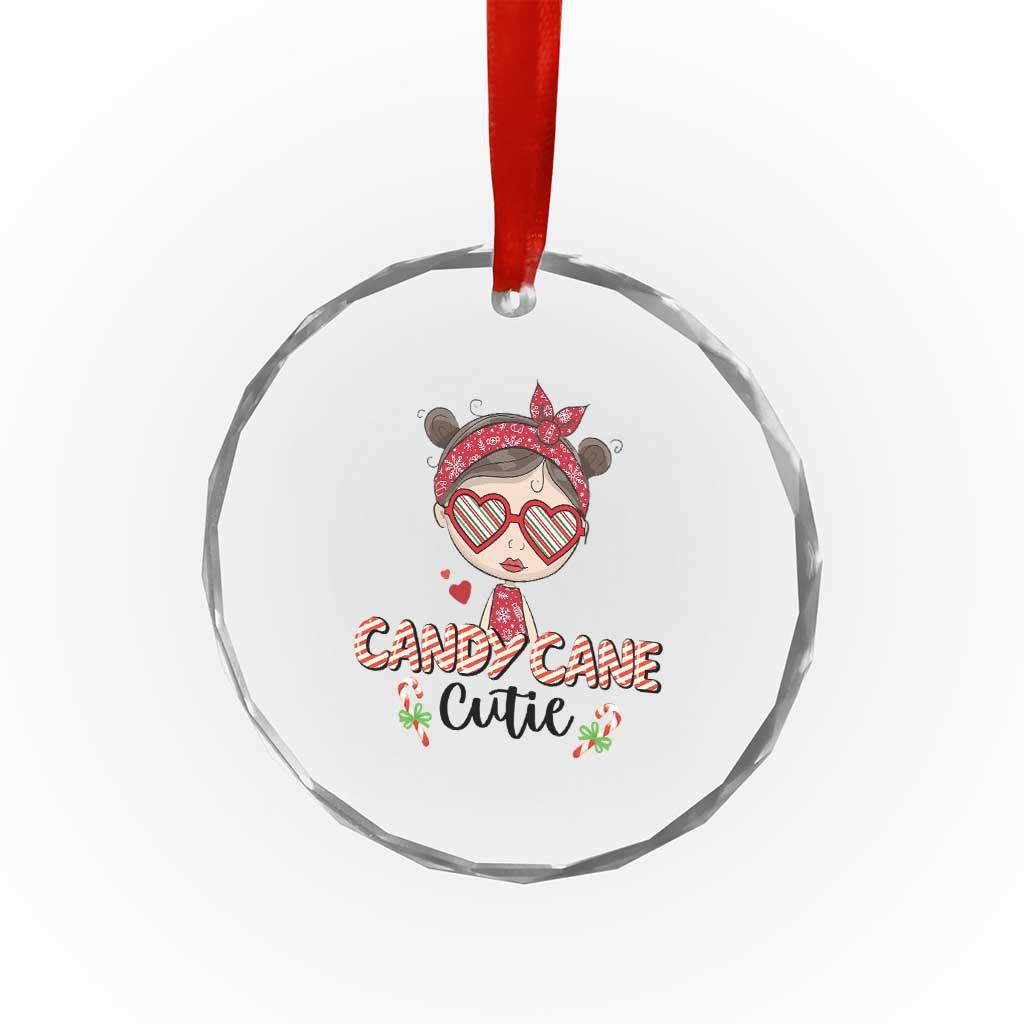 Candy Cane Cutie Xmas Cute Girl Kid Messy Bun Crystal Glass Ornament TS09